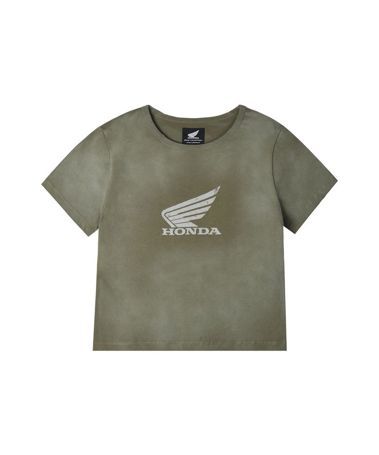 Womens Damage Washed Wing Logo Crop Tee Khaki