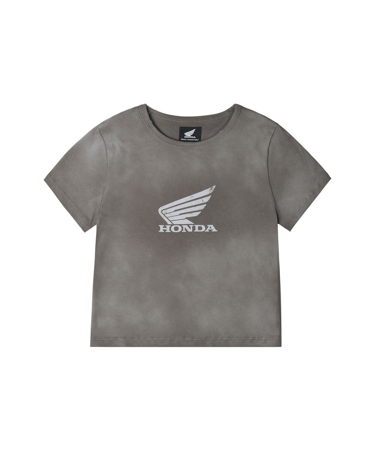 핍스 모터사이클(PHYPS MOTORCYCLE) Womens Damage Washed Wing Logo Crop Tee Charcoal