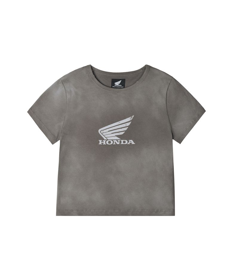 Womens Damage Washed Wing Logo Crop Tee Charcoal