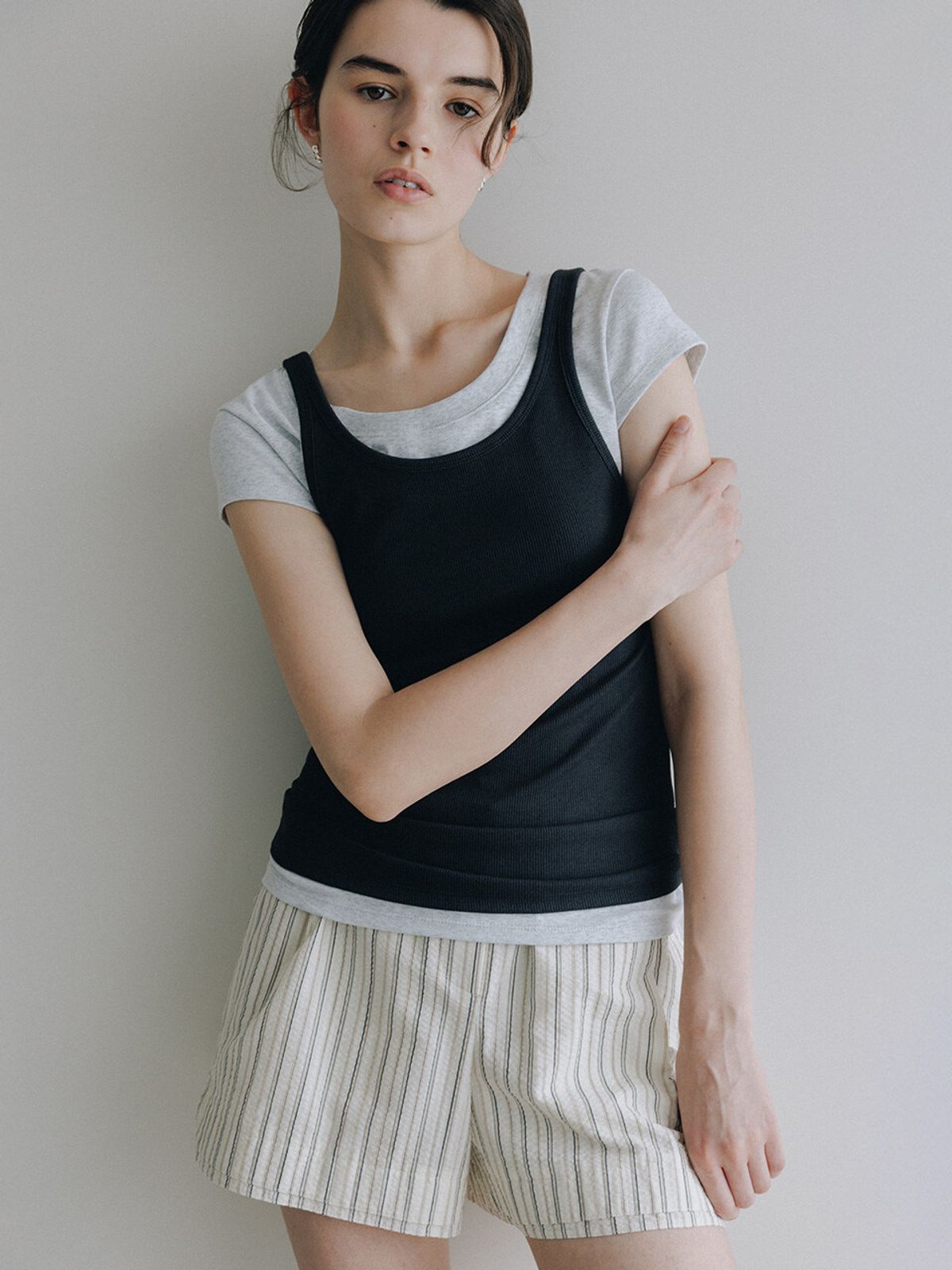 루에브르(LOEUVRE) Banded Waist Striped Shorts SW6ML710-99