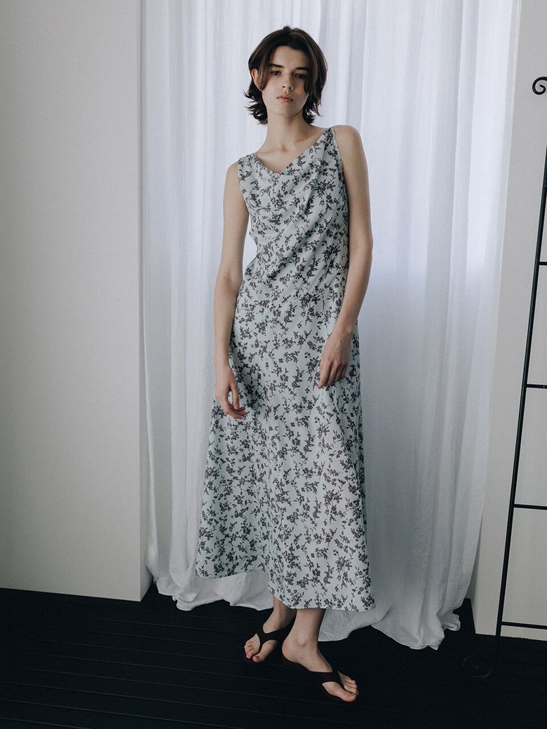 Asymmetric Cowl Sleeveless Flower Dress SS6MO792-LC