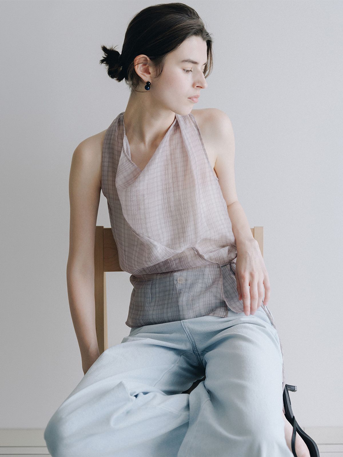 루에브르(LOEUVRE) Check Sheer Draped Halter Top SW6MB752-98