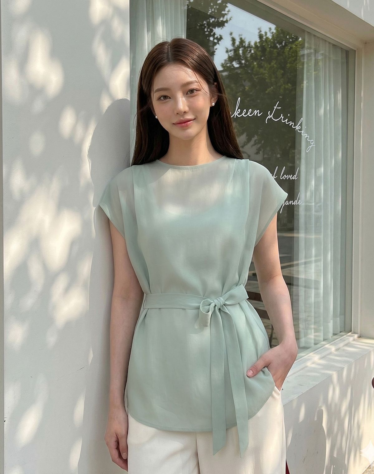 지에마르(GIEMAR) PINTUCK SLEEVELESS MINT 핀턱 슬리브리스 민트