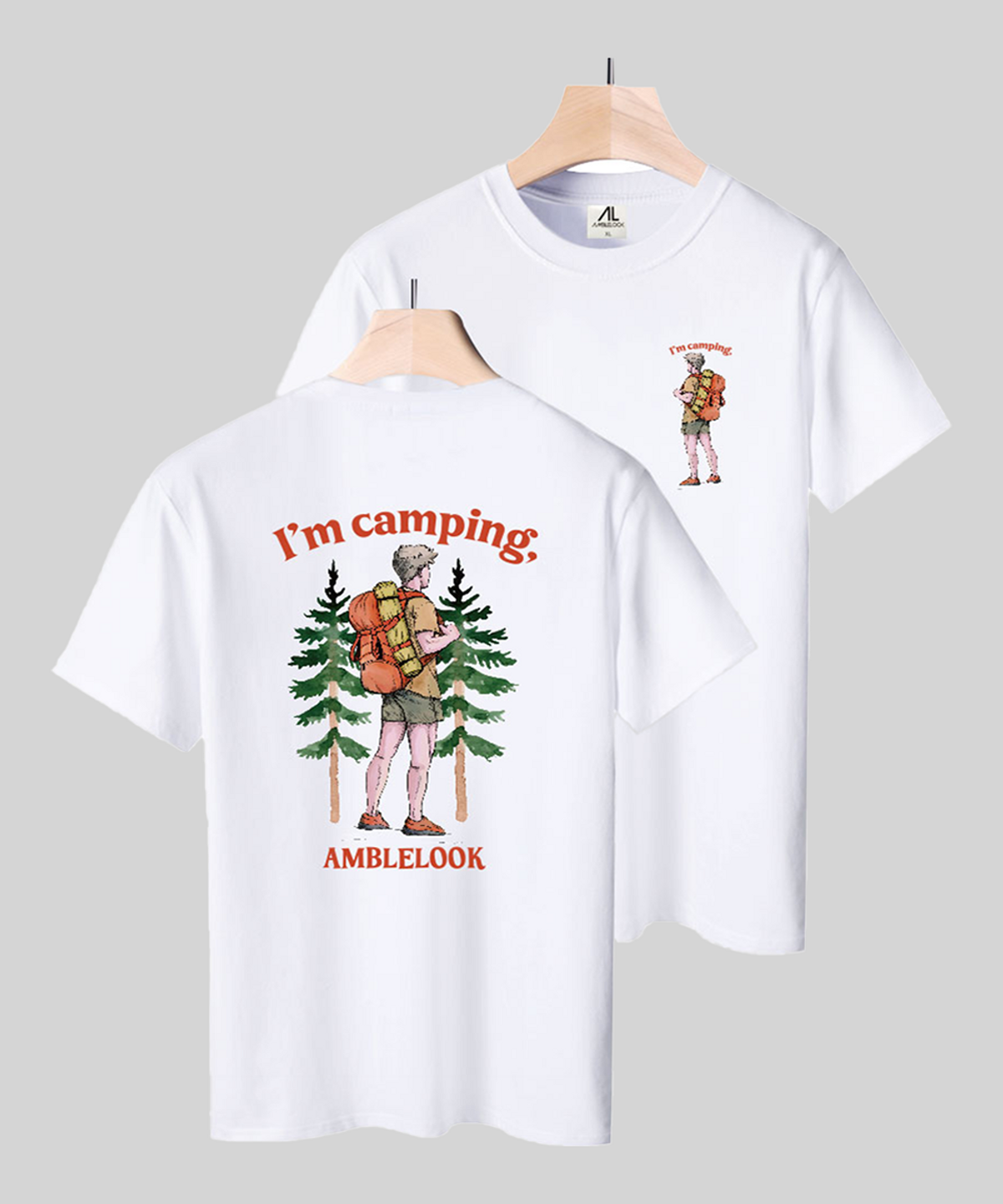 엠블룩(AMBLELOOK) 프리미엄 면스판 라운드 반팔티 Im camping (4color)