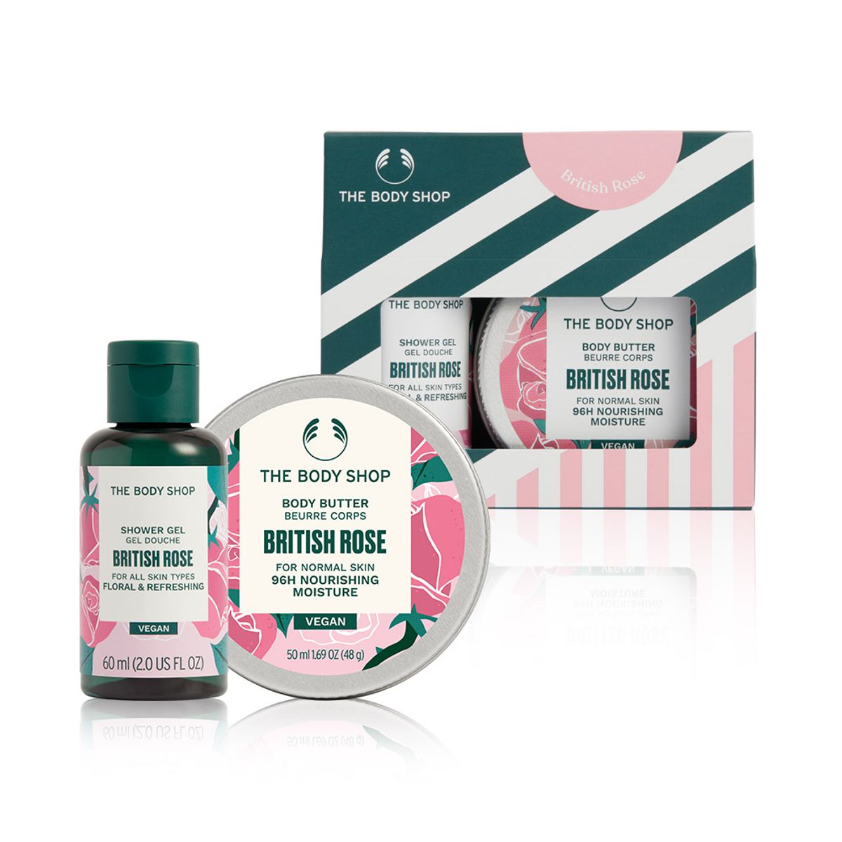 더바디샵(THE BODY SHOP) 여행용 브리티쉬 로즈 샤워젤&바디버터 선물세트 (888194)