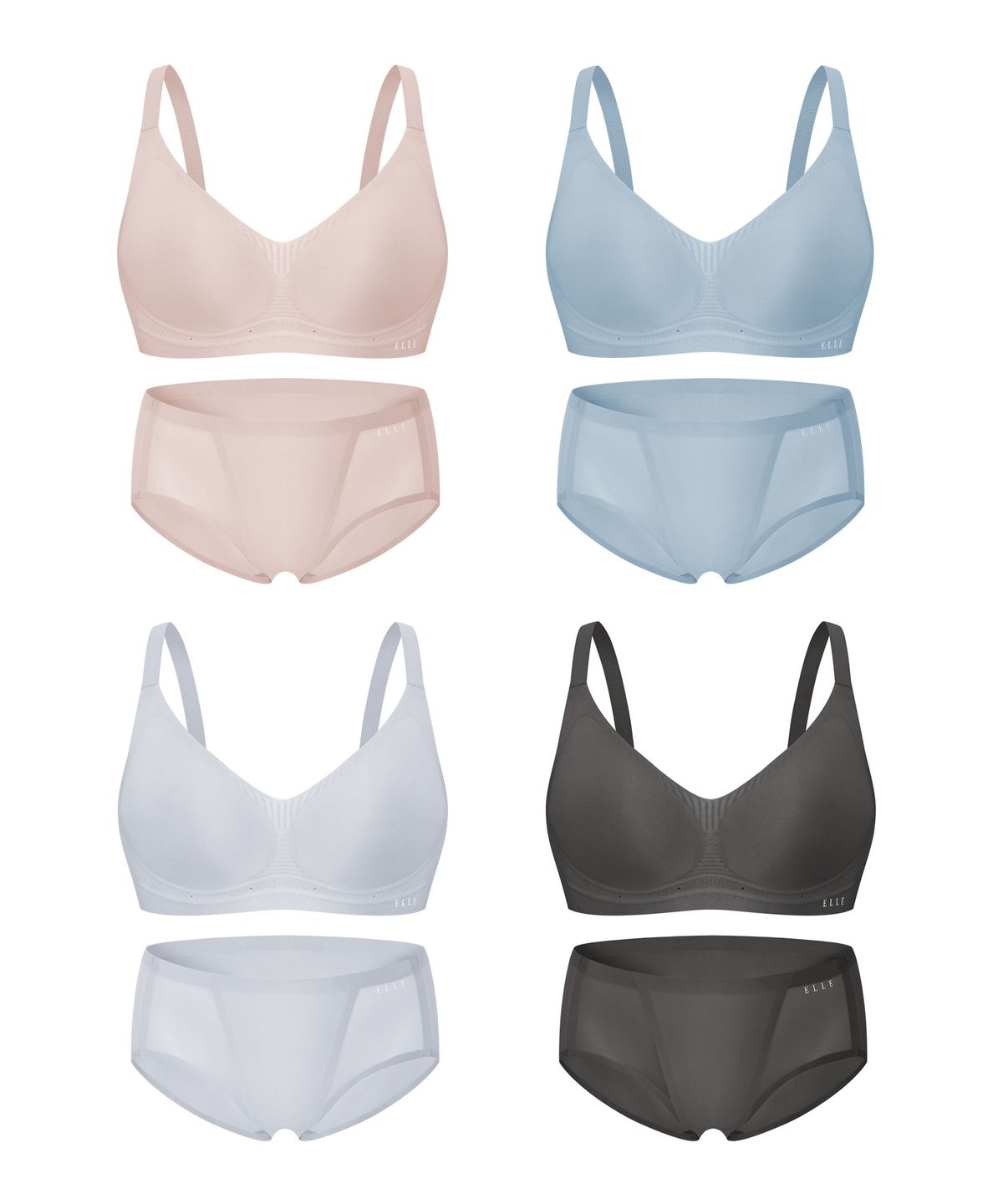 엘르이너웨어(ELLE INNERWEAR) 에어 실루엣 쉐딩 브라 팬티 세트 - 4Colors