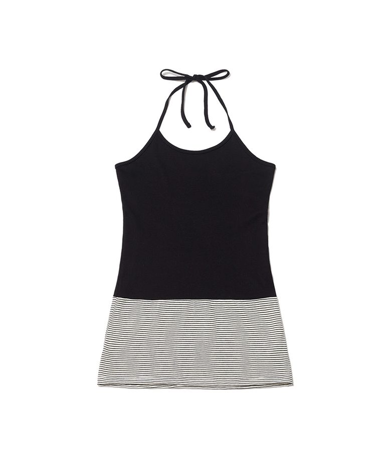 STRIPE LAYERED HALTER TOP - BLACK