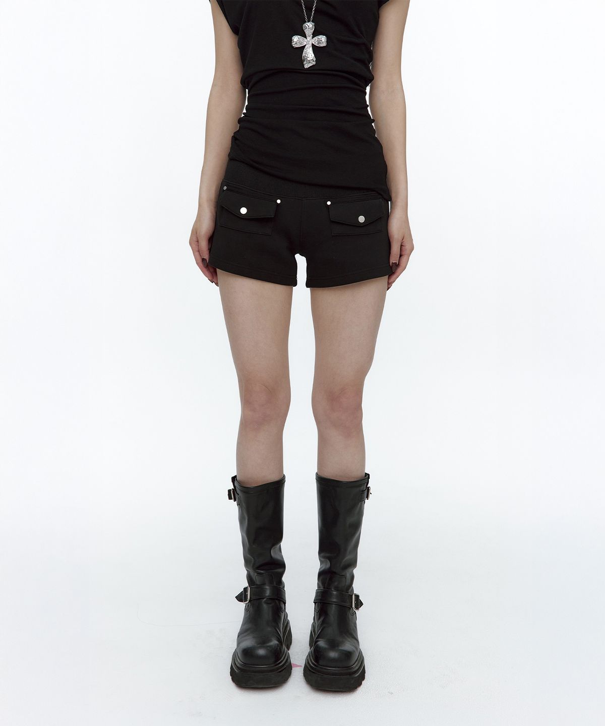 러프넥(ROUGHNECK) Flap Pocket Short Pants Black