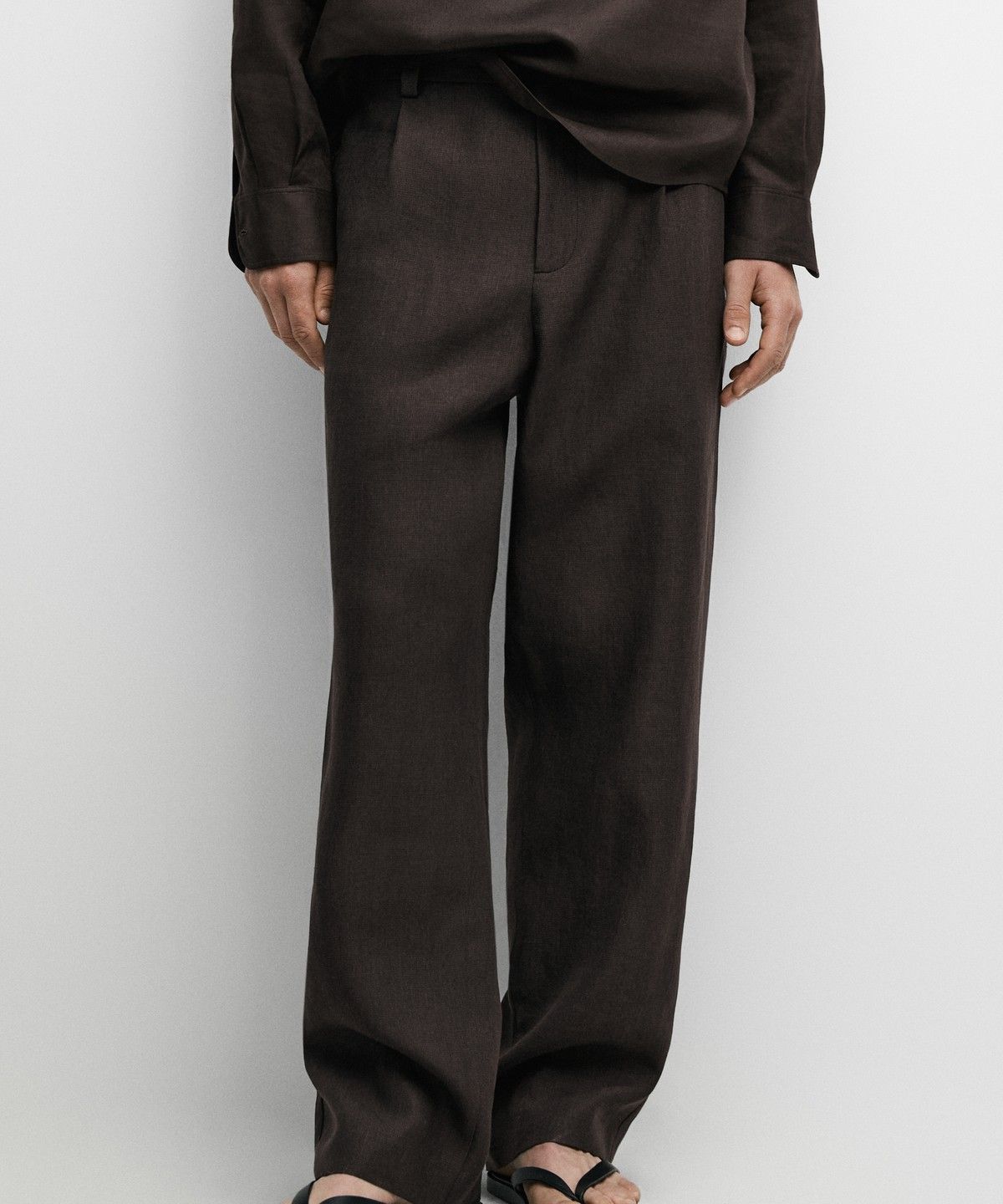 마시모두띠(MASSIMO DUTTI) 100% 린넨 하운드투스 팬츠