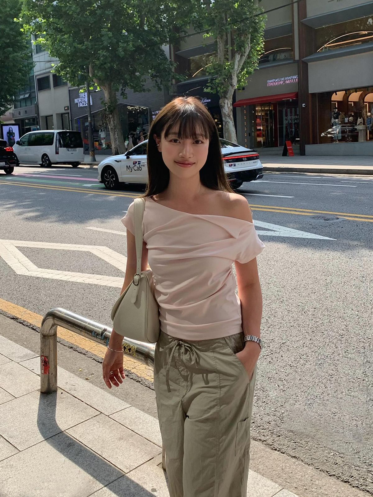 에트몽(ETMON) Off Shirring T-Shirt, Light Pink
