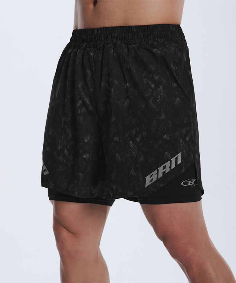 BRN PYTHON PATTERN 2 IN 1 SHORTS [BLACK]