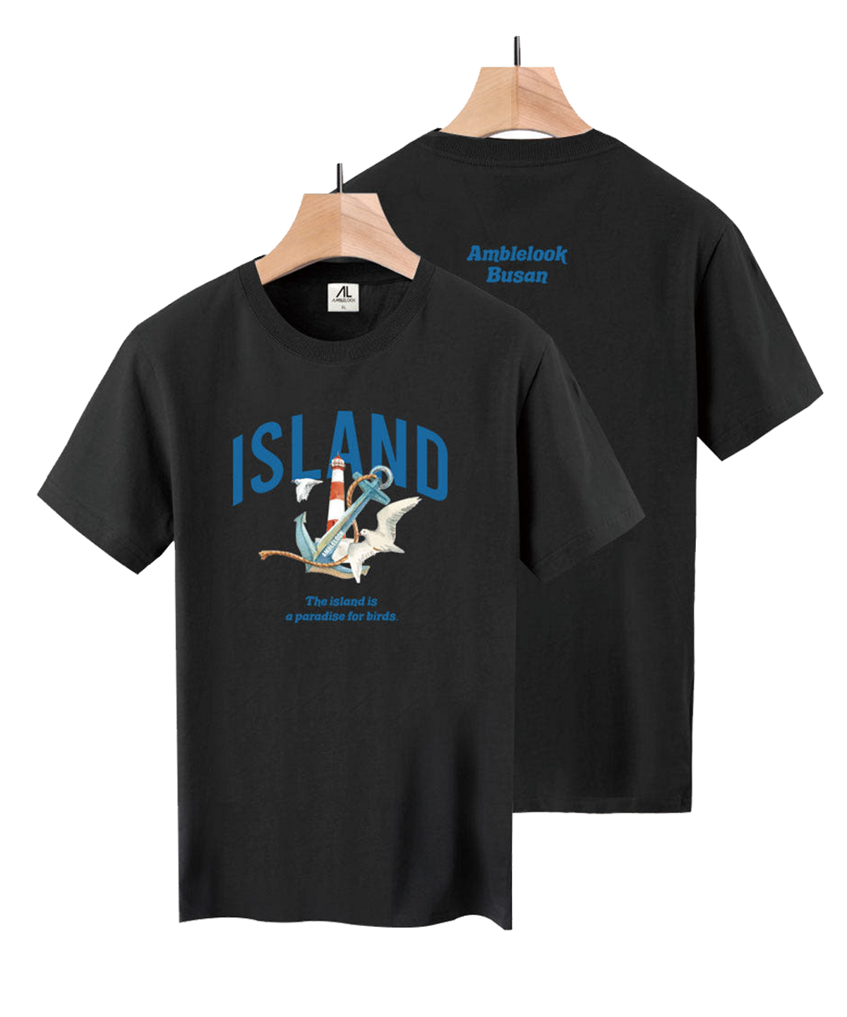 엠블룩(AMBLELOOK) 프리미엄 면스판 라운드 반팔티 ISLAND (5color)