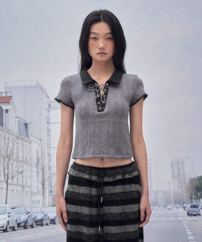 MELIN EYELET JACQUARD KNIT TOP_CHARCOAL