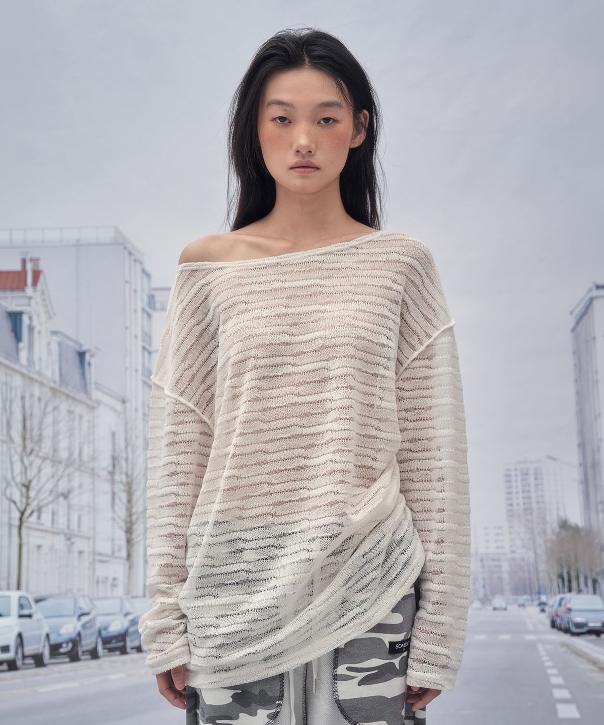 솜속(SOMSOC) ALLIE LACE KNITTED TOP_WHITE