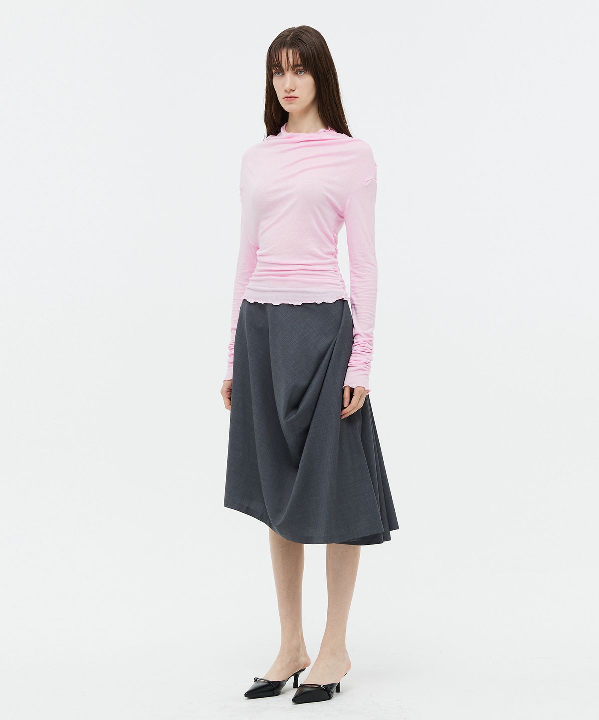 베데르미(VEDERMI) sheer linen draping top (pink)