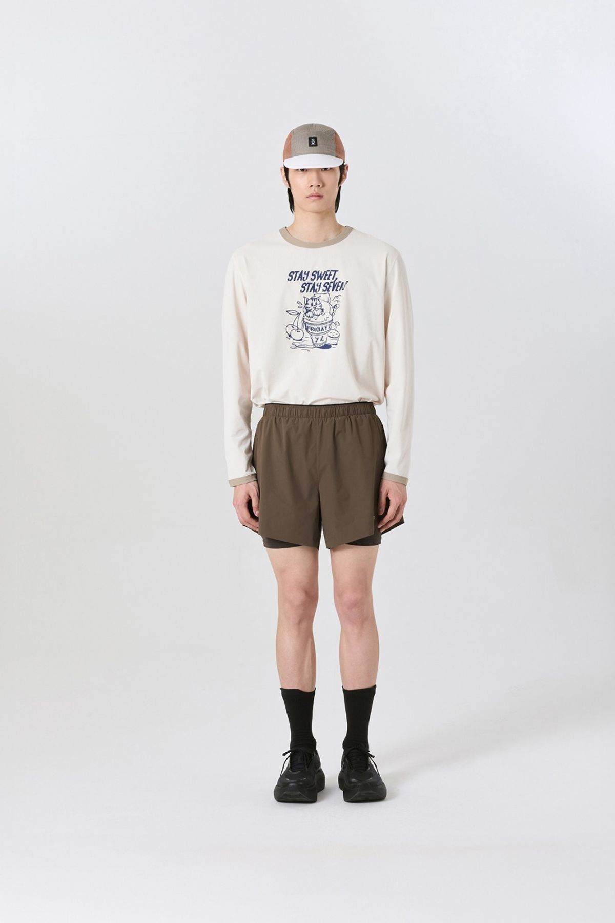 프라이데이세븐(FRIDAYSEVEN) 러닝쇼츠 Ventra Run Shorts 5인치 br (2in1) mens