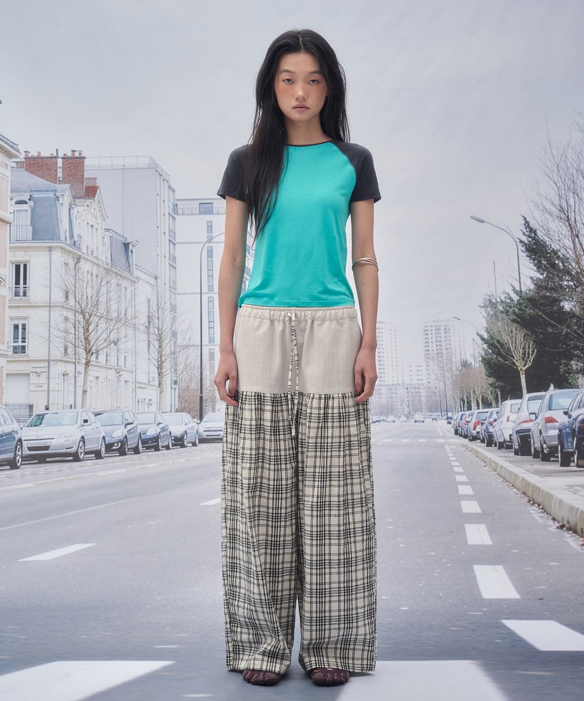 솜속(SOMSOC) BAY DENIM CHECK LOUNGE PANTS_BEIGE
