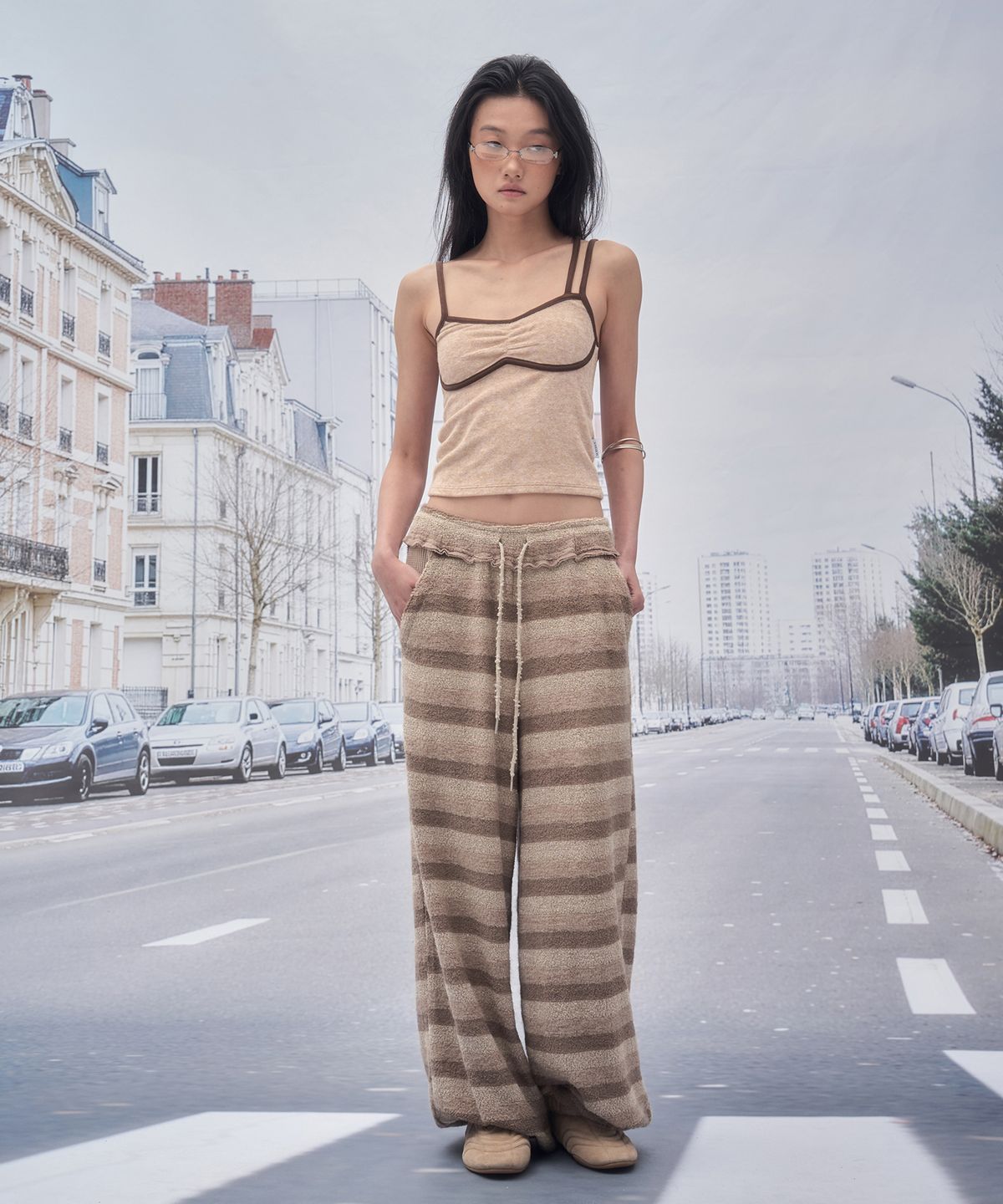 솜속(SOMSOC) TAGE STRIPE TERRY PANTS_BEIGE