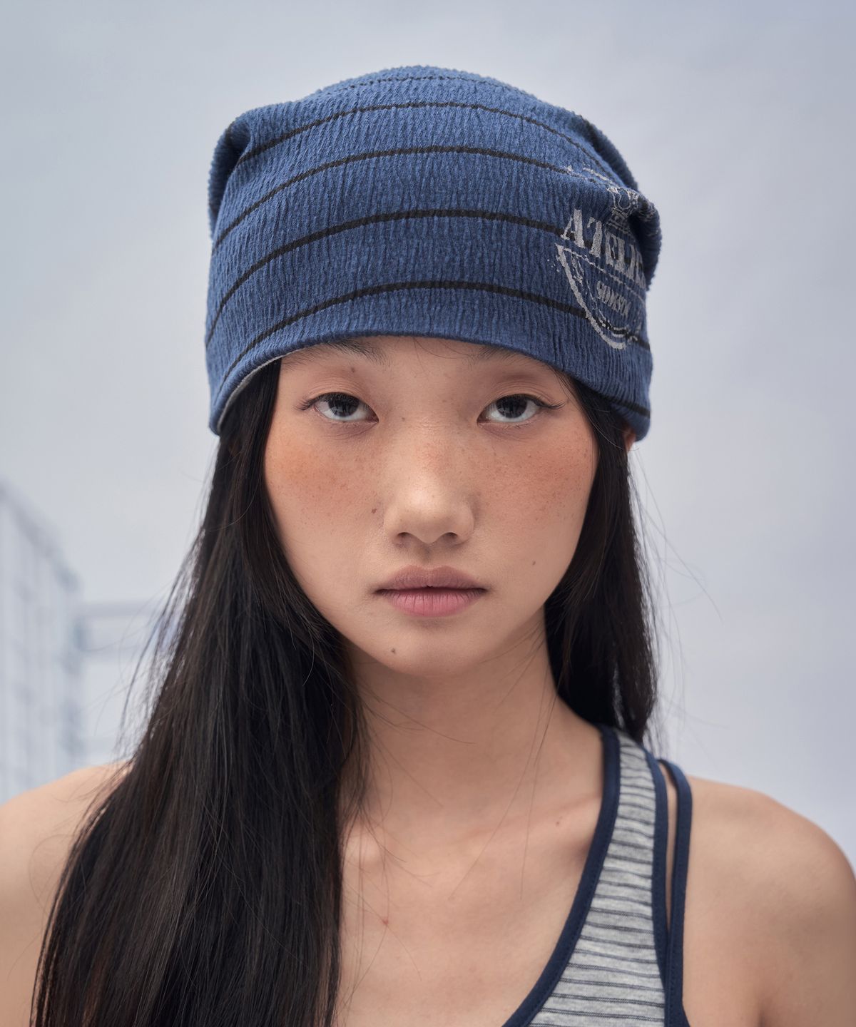 솜속(SOMSOC) JANE STRIPE REVERSIBLE BEANIE_NAVY