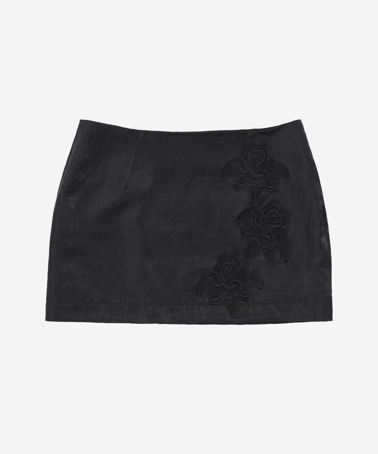 Rose Satin Mini Skirt #Black