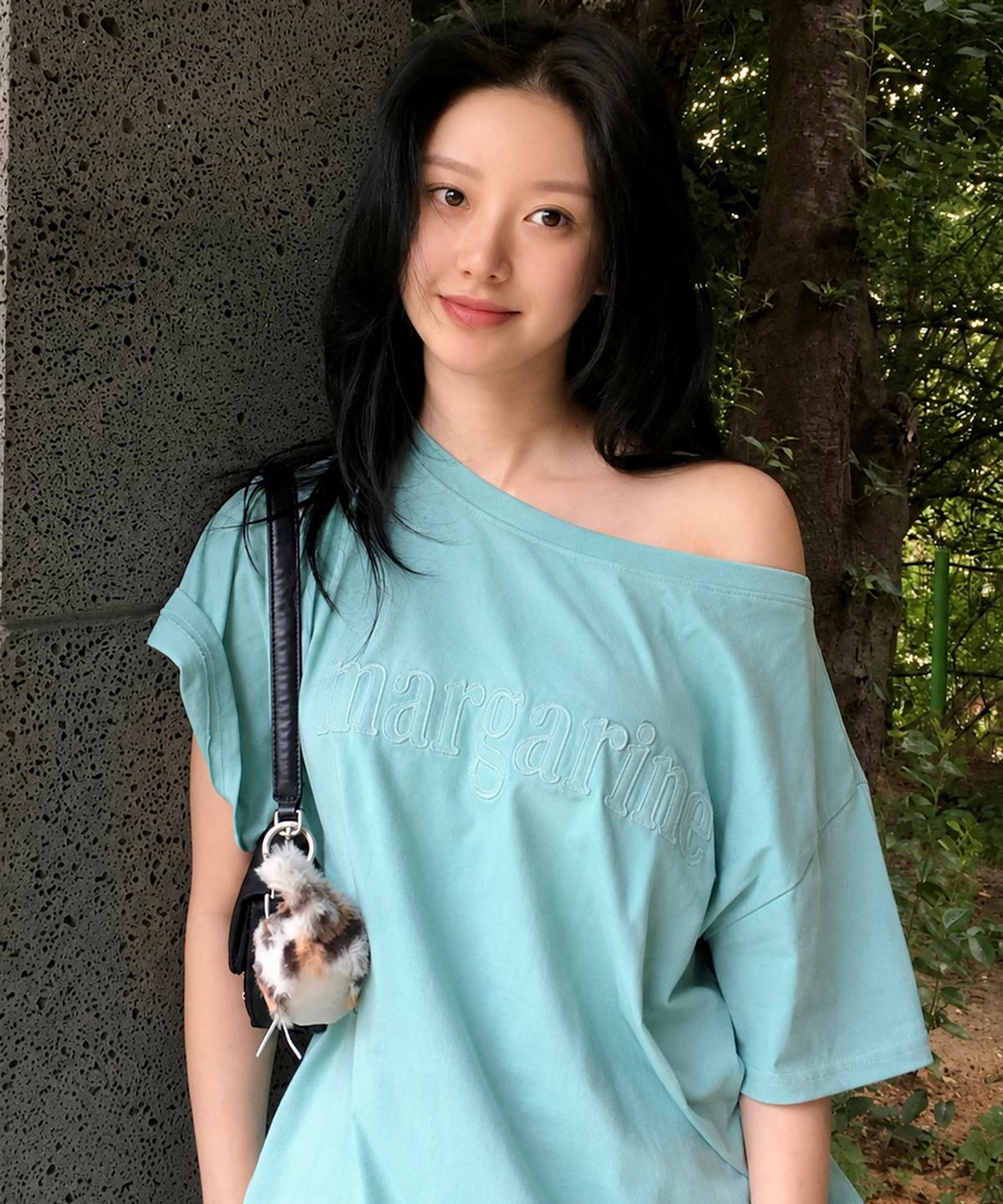 스트라이프마가린(STMG) 마가린 원숄더 아플리케 로고 반팔 민트