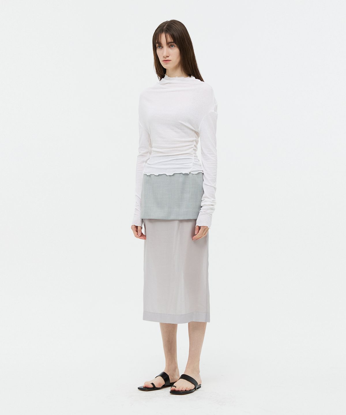 베데르미(VEDERMI) sheer linen draping top (ivory)