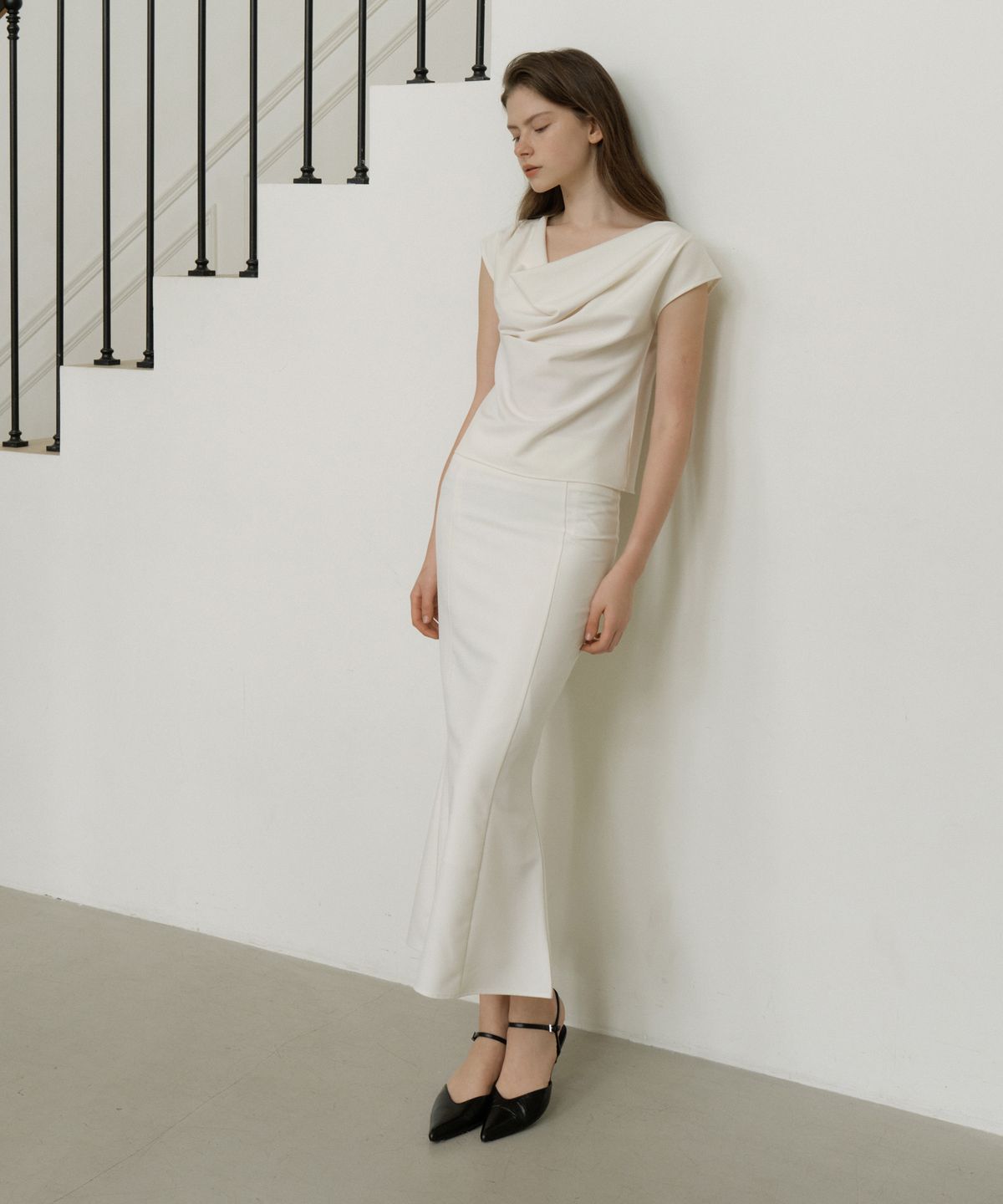 리올그(REORG) GIR BELL FLARED MAXI SKIRT IVORY