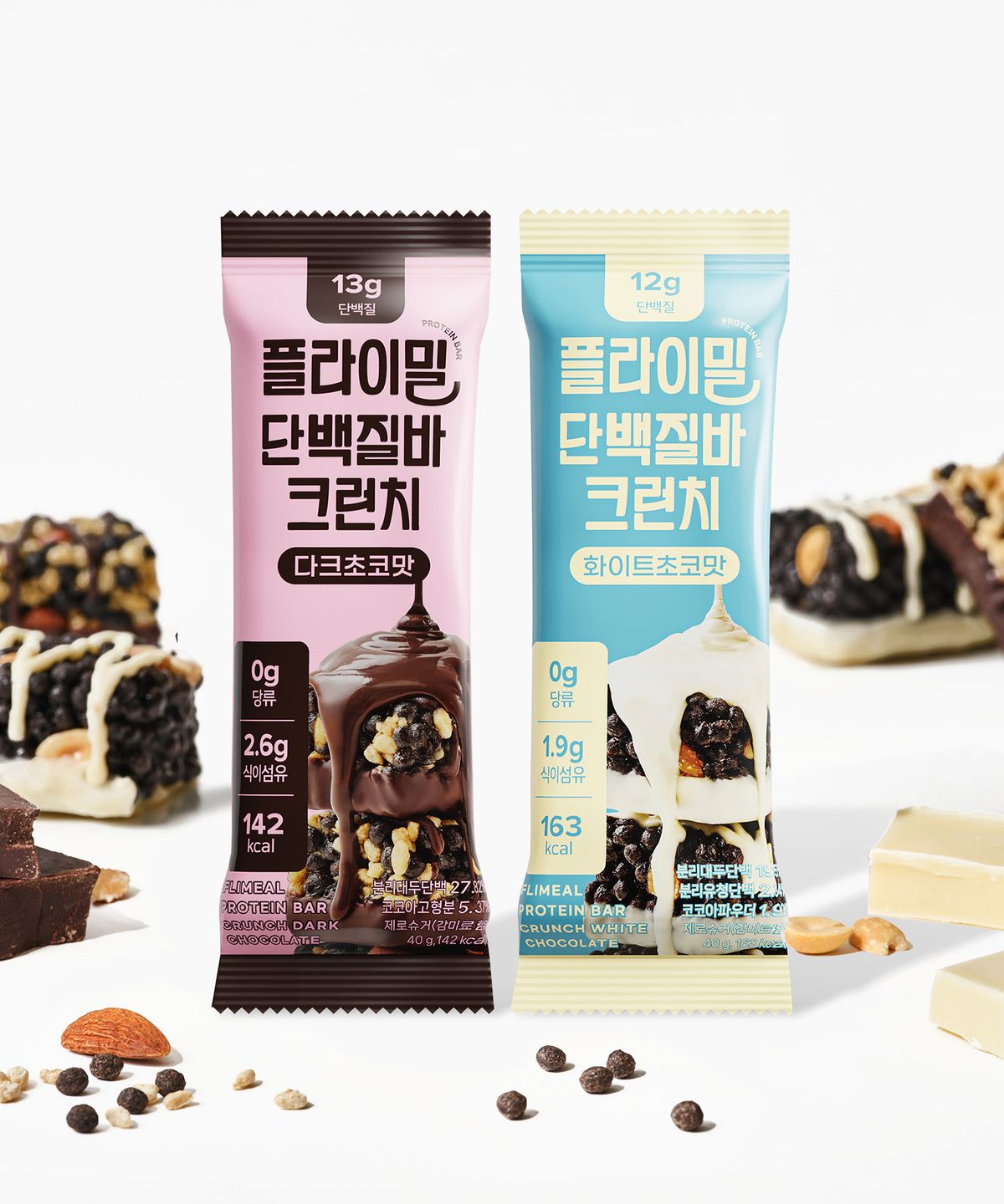 플라이밀(FLIMEAL) 단백질바  크런치 40g x 9개입 다크초코/화이트초코 2종