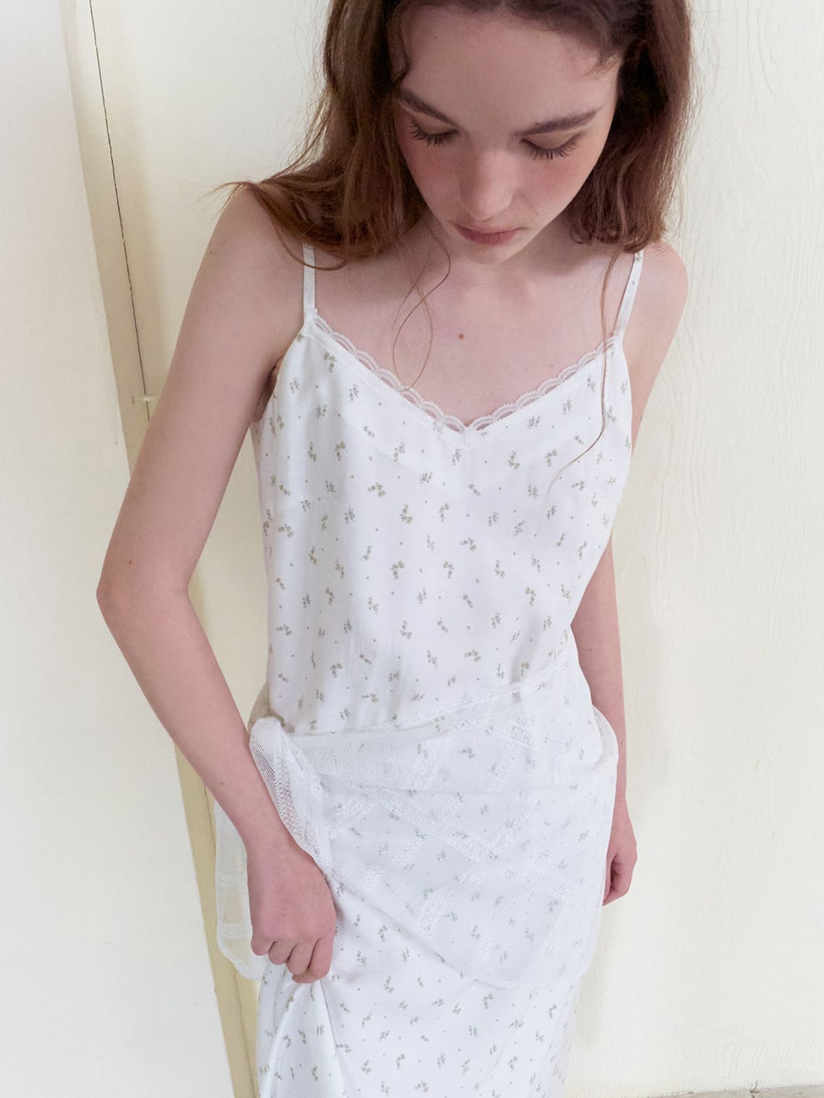 에트몽(ETMON) Slip Scarf-Tie Floral Dress, Light Green