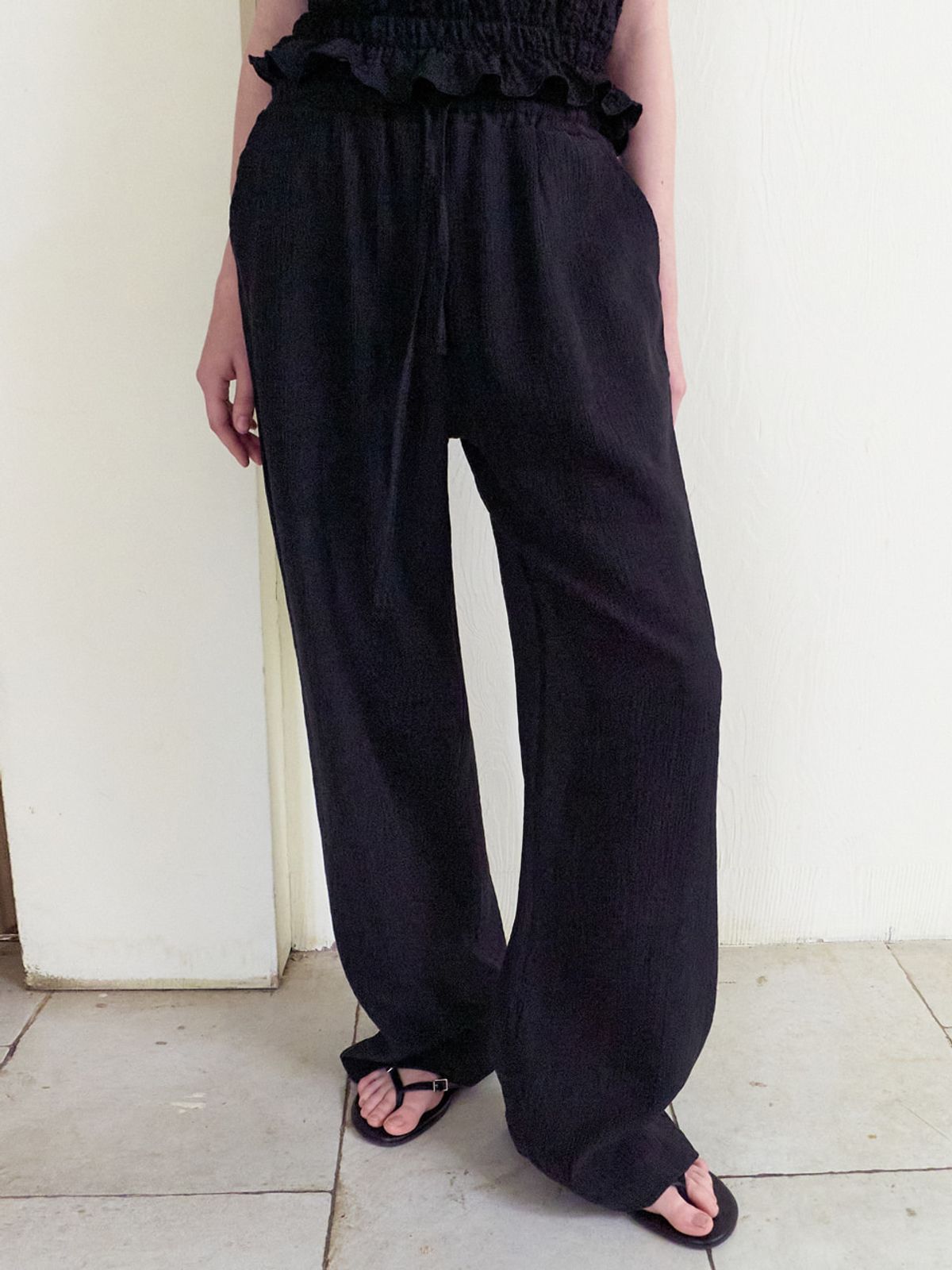에트몽(ETMON) Crinkle Summer Pants, Black