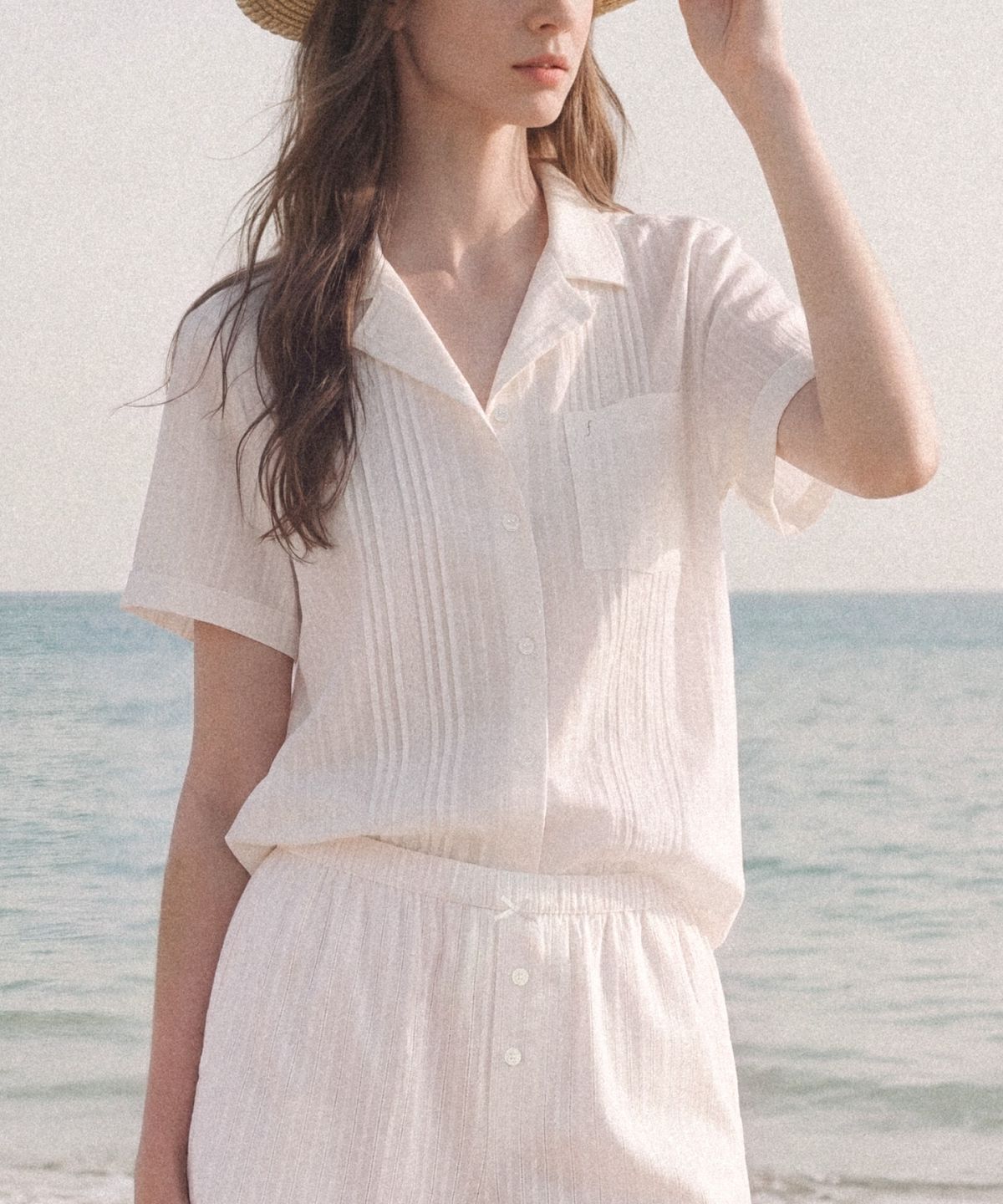 폴뉴아(FOLNUA) MERLINE DOUBLE COLLAR SHORT SHIRT (LACE WHITE)