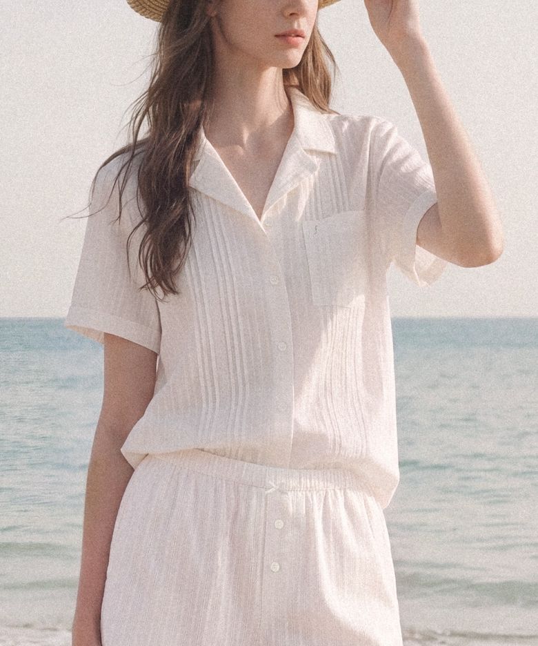MERLINE DOUBLE COLLAR SHORT SHIRT (LACE WHITE)