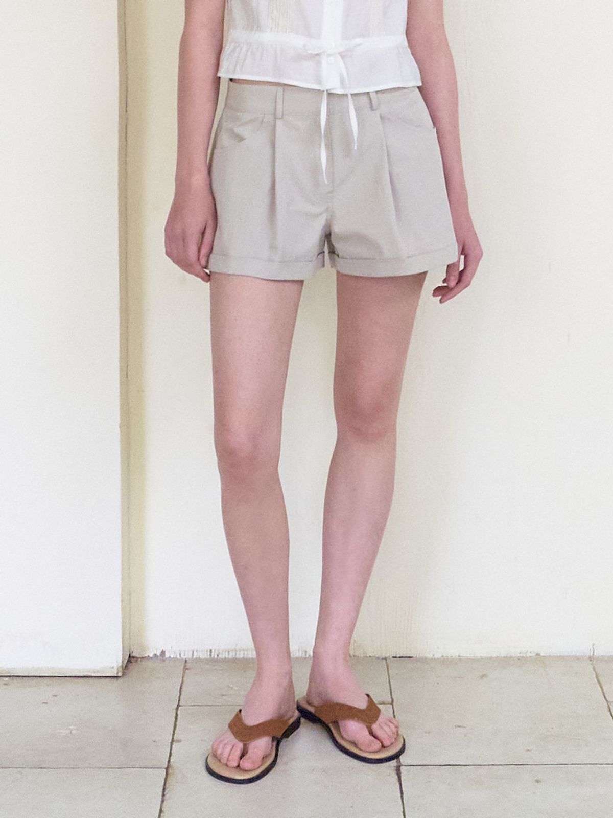 에트몽(ETMON) Turn Up Short Pants, Light Beige