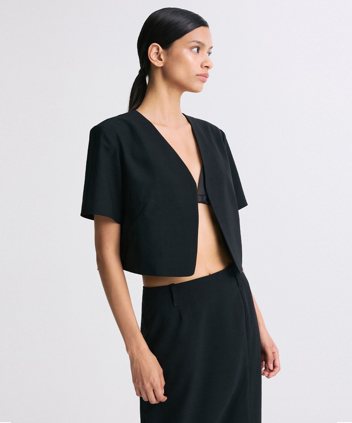 리이(RE RHEE) OPEN-FRONT CROPPED JACKET