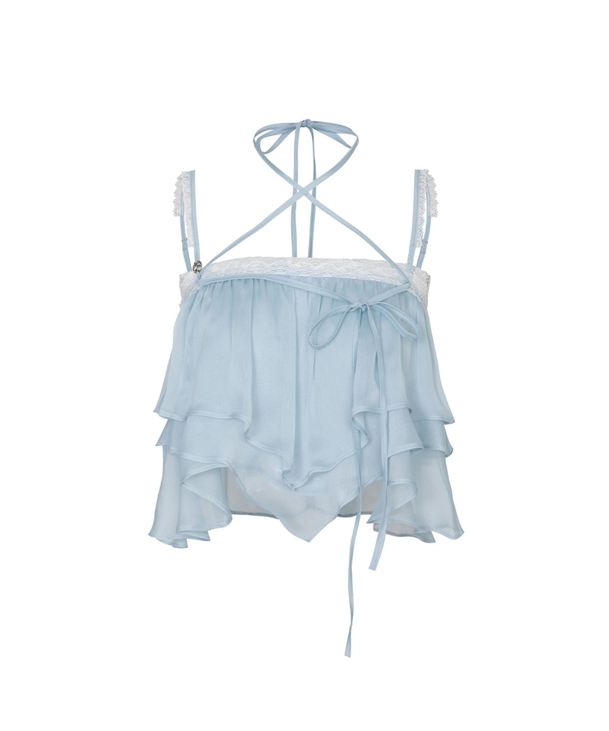 페인오어플레져(PAINORPLEASURE) MERMAID FRILL TOP light blue