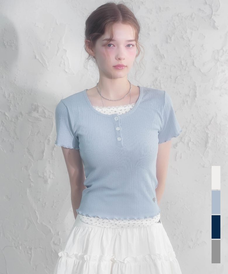 뮤리엘 플라워 펀칭 레이어드 반팔 티_4Colors