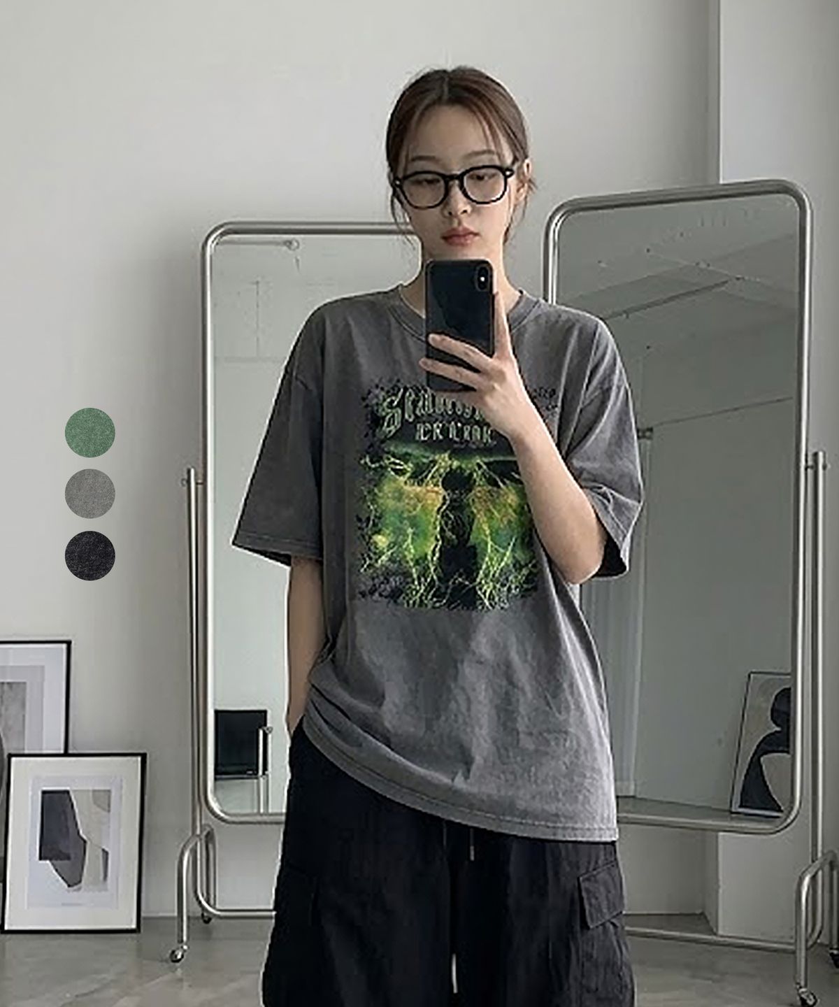스탠다드에러(STANDARDERROR) 87-STAN326 빈티지 네온 라이트닝 크랙 피그먼트 반팔 티셔츠 (3color)