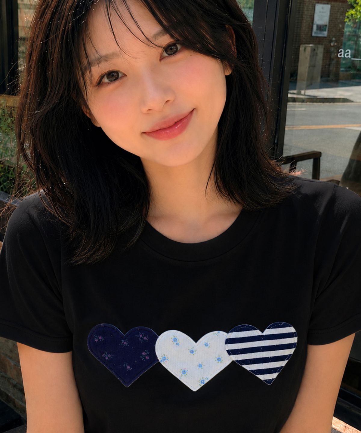 로긴 앤 로지(ROGIN N ROSIE) Heart Patch Cotton T-shirt Black (New)