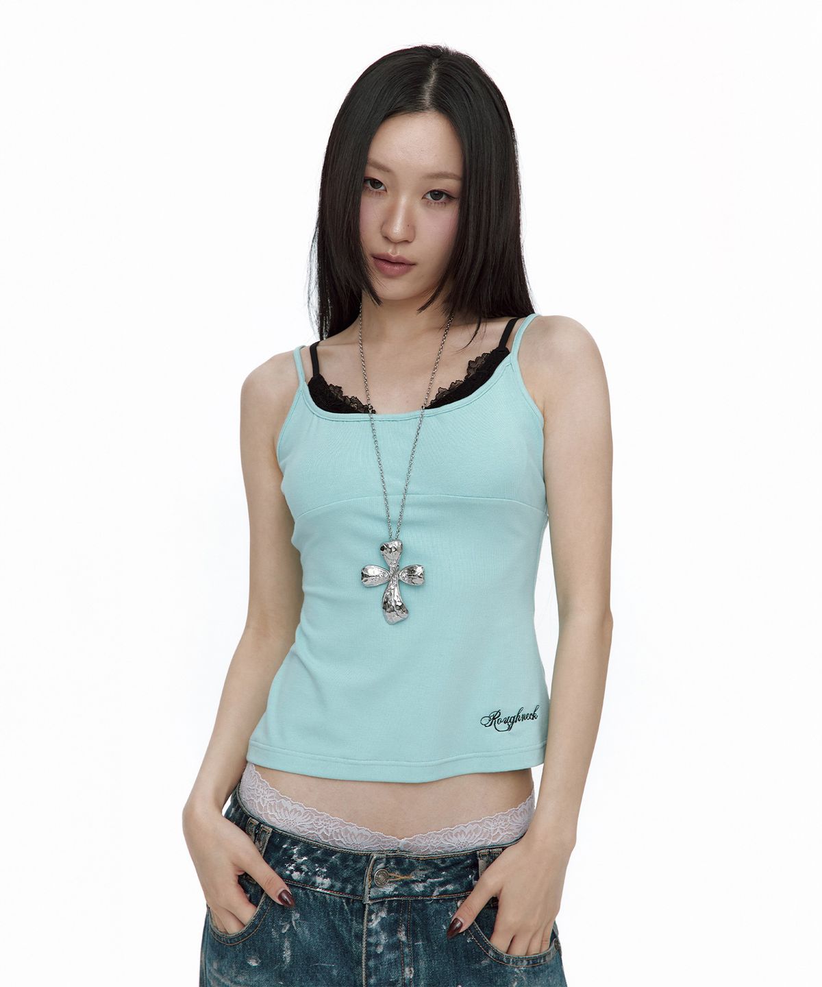 러프넥(ROUGHNECK) Lace Layered Sleeveless Mint