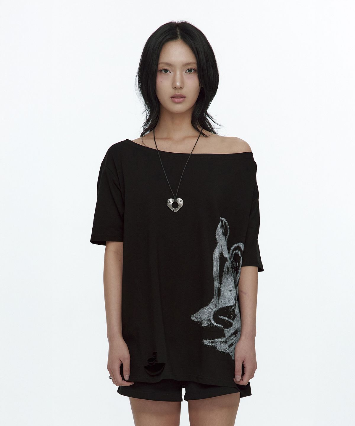 러프넥(ROUGHNECK) Fallen Angel T-Shirt Black