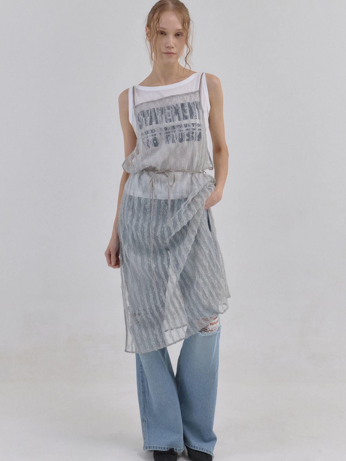 쏘리, 투 머치 러브(SORRY, TOO MUCH LOVE) Lace Vail Layered Dress_Gray