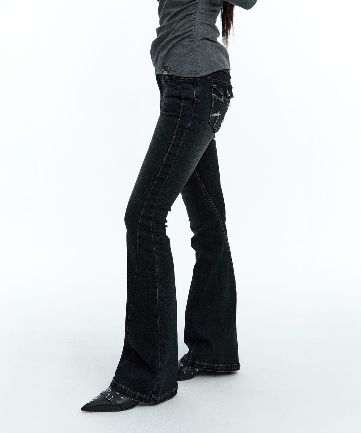 러프넥(ROUGHNECK) Bold Stich BootCut Denim Black