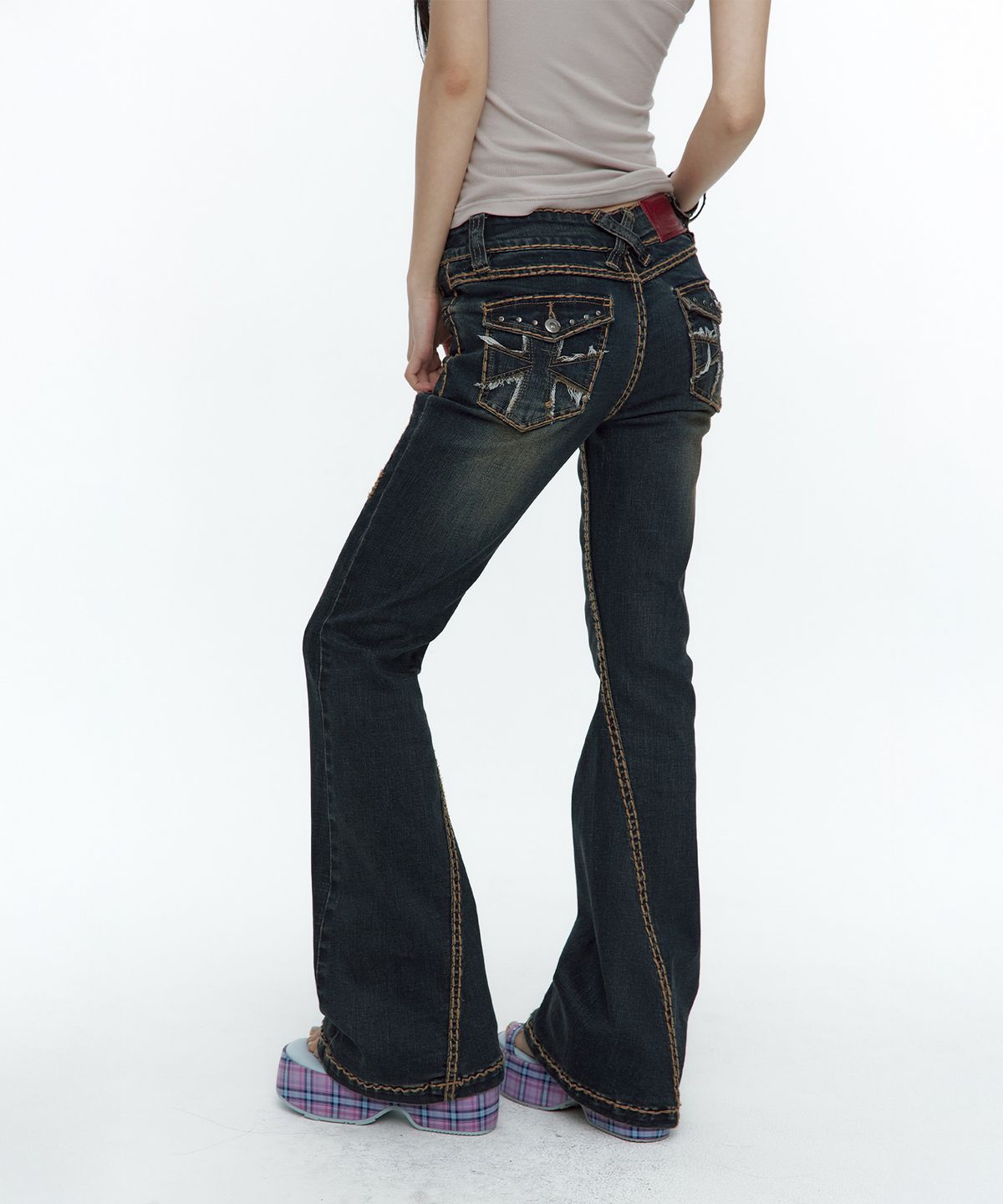 러프넥(ROUGHNECK) Bold Stich BootCut Denim Blue