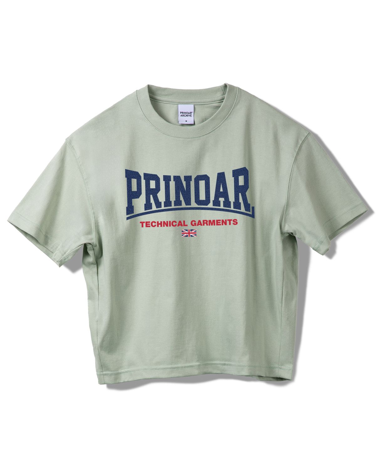 프리노어(PRINOAR) 보타이 로고01 세미 크롭 반팔 티셔츠 - 메도우 미스트