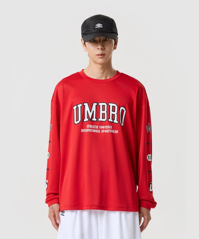 챈트 메쉬 그래픽 로고 긴팔 티셔츠 레드 UR321CRL71