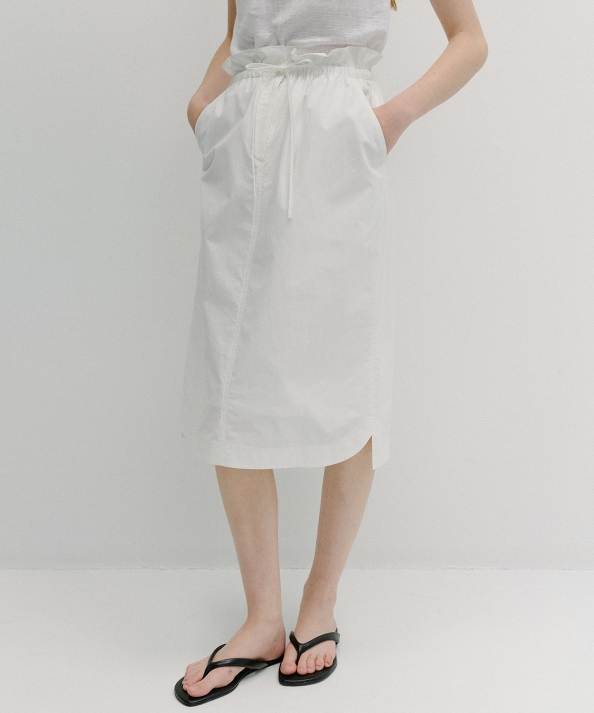 블랭크03(BLANK03) cotton shirring banding skirt (ivory)