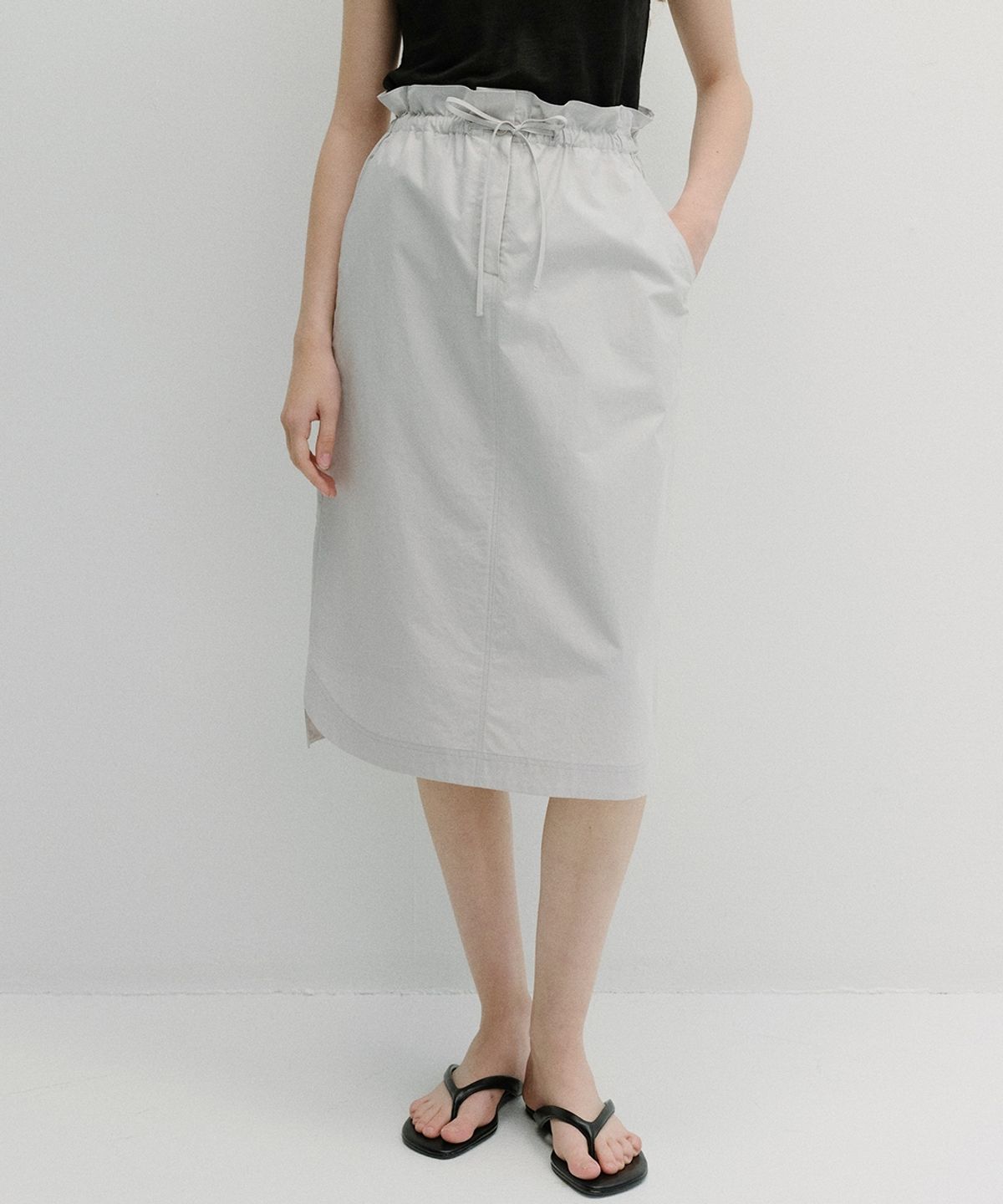 블랭크03(BLANK03) cotton shirring banding skirt (light grey)