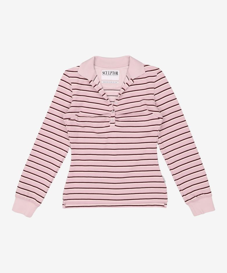 Shirring Tennis Shirt Lavender Stripe M