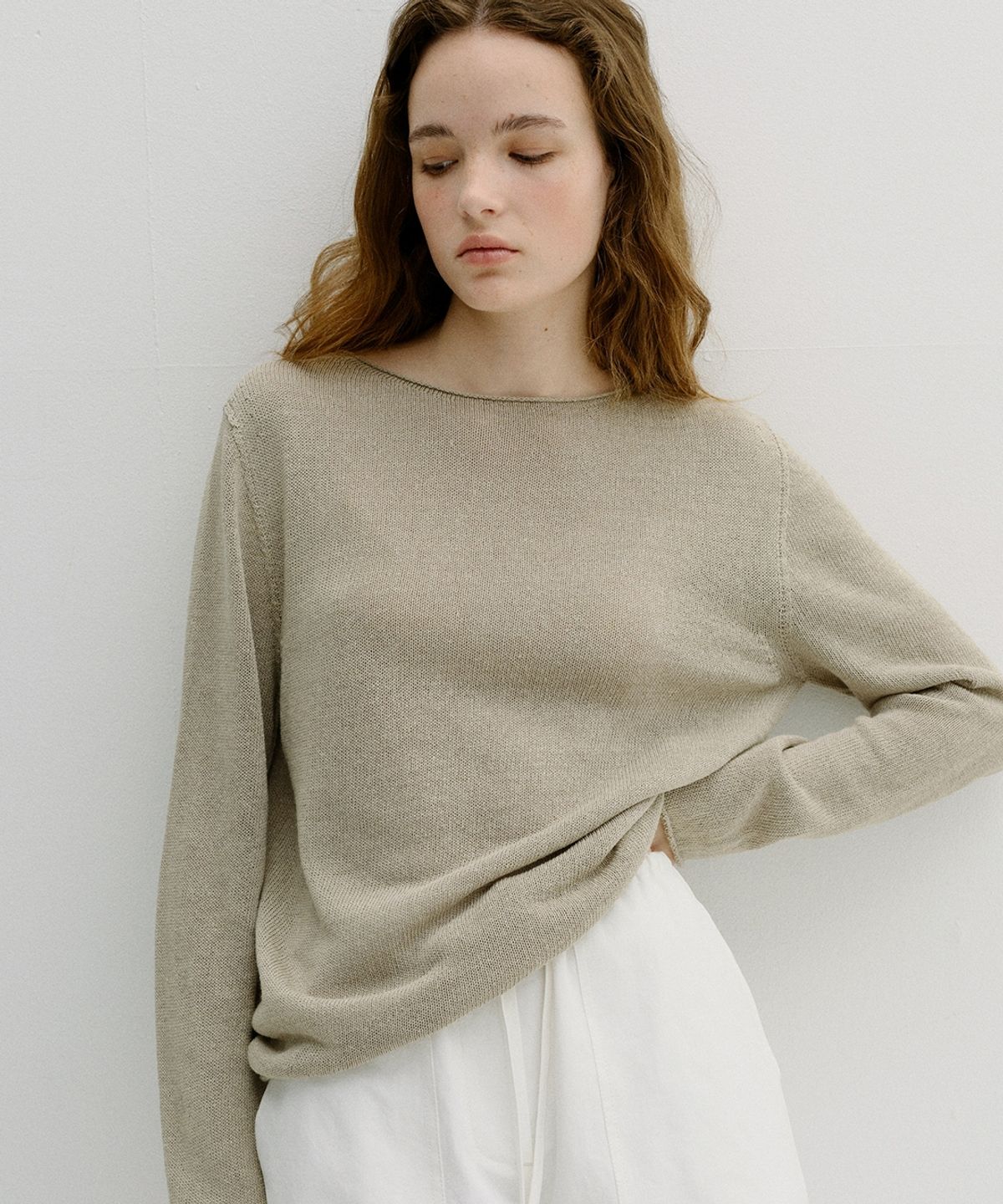 블랭크03(BLANK03) paper wholegarment knit (light olive)