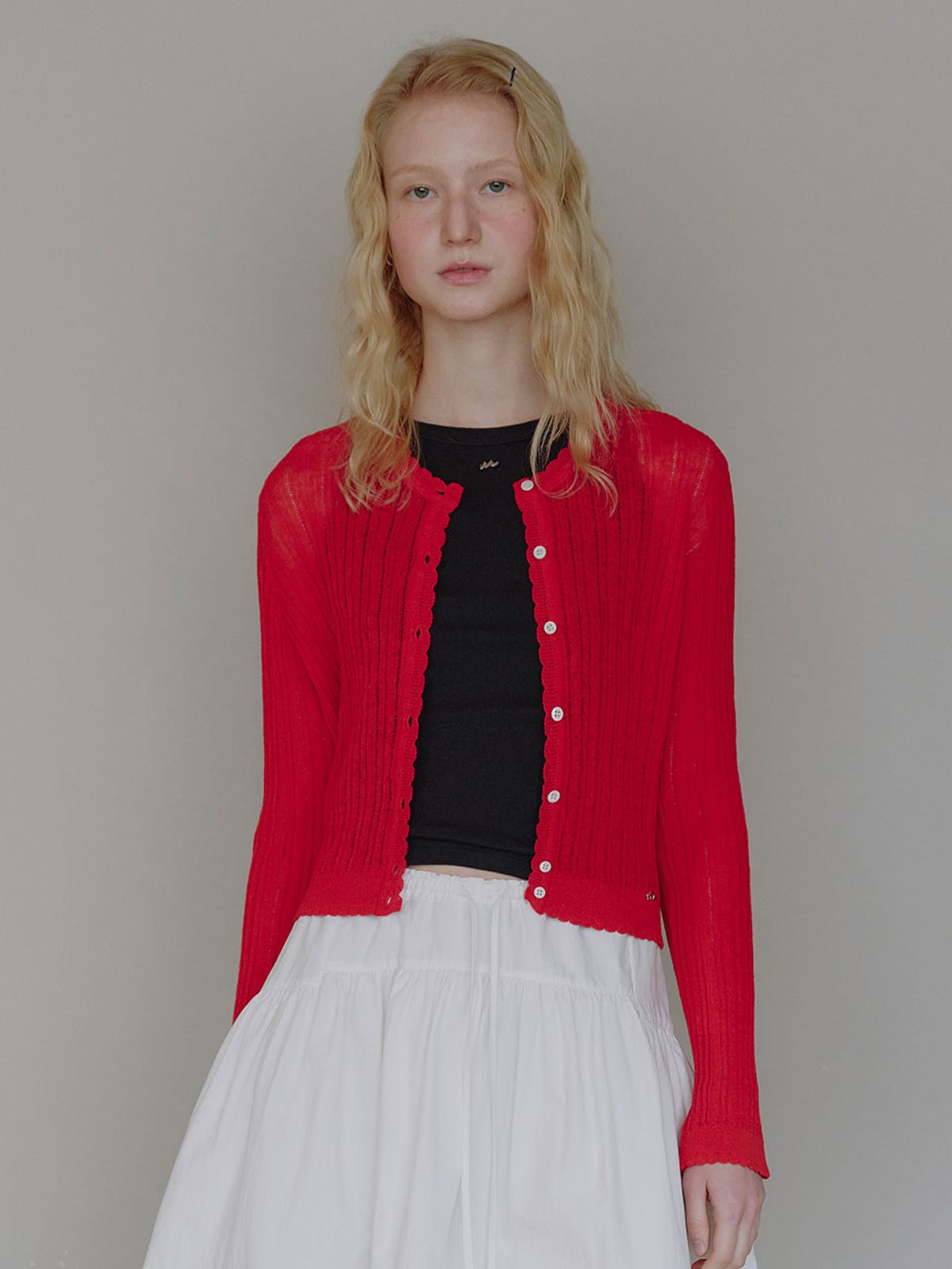 뮈뮈에르(MUEMUER) Scalloped Slim Cardigan MU2634CD304M